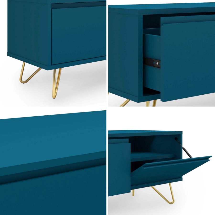 Meuble TV XXL bleu composé de 1 tiroir et 1 porte design